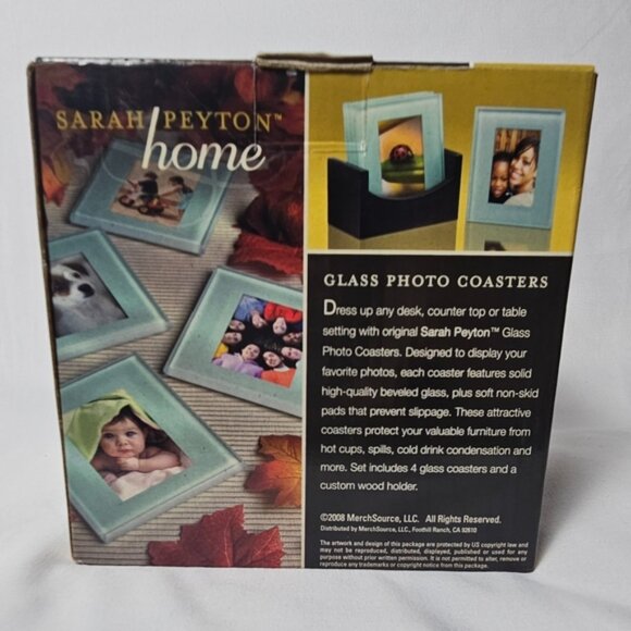 Coasters Set of 4 Beveled Glass Sarah Peyton Home Wood Holder Pictures NIB T13 - Picture 3 of 6